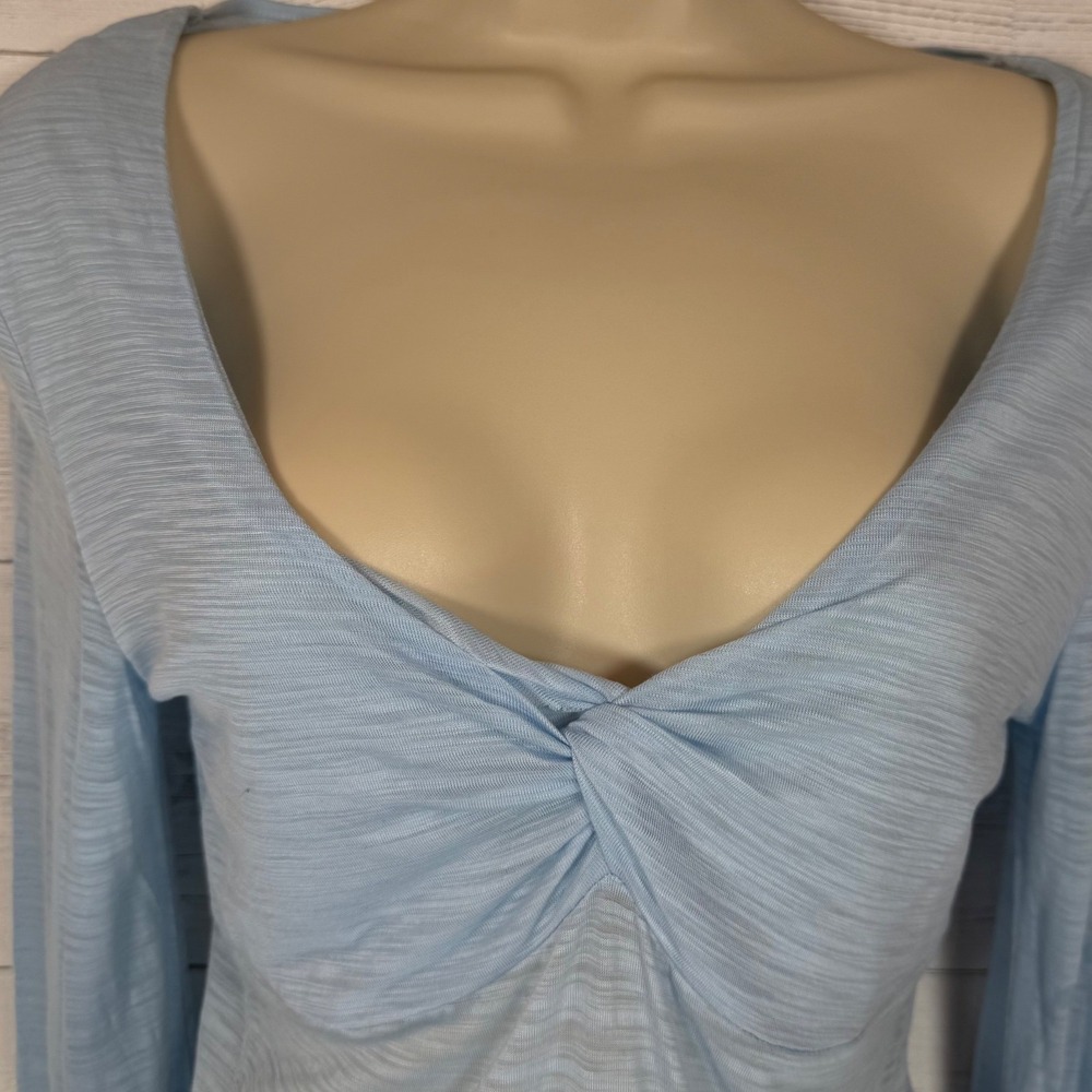 VTG Guess Y2K Sheer Baby Blue Twist Front Long Sleeve Top M babydoll deadstock - Picture 8 of 10